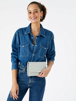 Accessorize London - Women'S Faux Leather Silver Lurex Box Clutch Party Bag