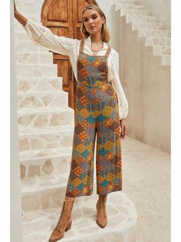 PARTIQ - Multi-Color Boho Floral Print Crossed Straps Ankle Length Jumpsuit