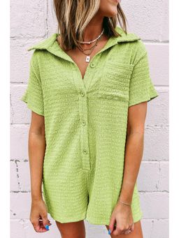 PARTIQ - Meadow Mist Green Textured Short Sleeve Patched Shirt Playsuit