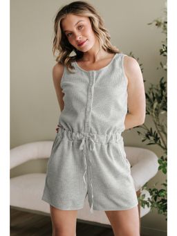 PARTIQ - Light Grey Waffle Knit Sleeveless Button Front Drawstring Waist Playsuit