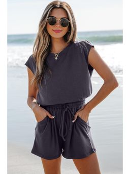 PARTIQ - Bristol Black Knit Open Back Cap Sleeve Drawstring Playsuit