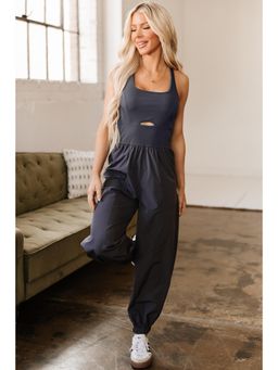 PARTIQ - Carbon Grey Back Crossed Straps Hollow Out Jogger Jumpsuit