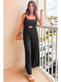 PARTIQ - Black Peekaboo Wide Leg Square Neck Sleeveless Jumpsuit