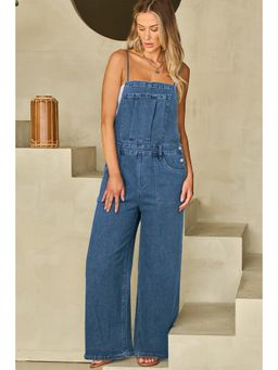 PARTIQ - Dusk Blue Adjustable Tie Straps Cropped Wide Leg Dungaree