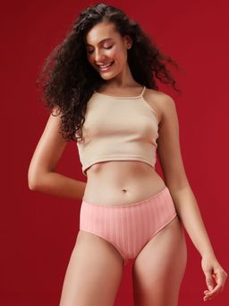 Clovia - Pink Mid Waist Self-Patterned Hipster Brief
