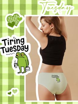 Clovia - Green Tiring Tuesday Cotton Mid Waist Hipster Brief