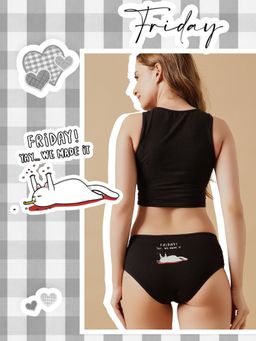 Clovia - Black Freaky Friday Cotton Mid Waist Hipster Brief