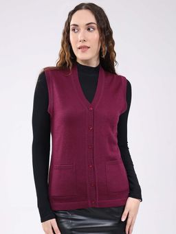 Monte Carlo - Womens V-Neck Sleeveless Cardigan - Purple