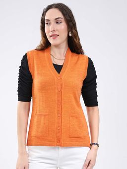 Monte Carlo - Womens V-Neck Sleeveless Cardigan - Orange