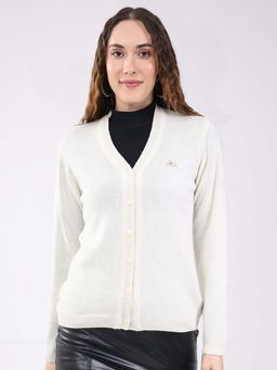 Monte Carlo - Womens V-Neck Full Sleeve Cardigan - Off White