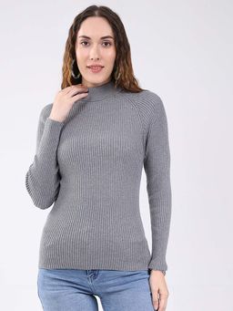 Monte Carlo - Womens Mock Neck Full Sleeve Sceavy Pullover - Grey