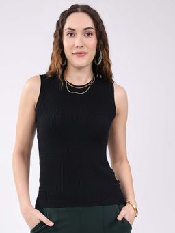 Monte Carlo - Womens Round Neck Sleeveless Sceavy Pullover - Black