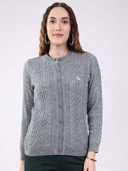 Monte Carlo - Womens Round Neck Full Sleeve Cardigan - Grey
