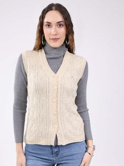 Monte Carlo - Womens V-Neck Sleeveless Cardigan - Beige
