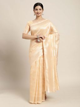 Sareemall - Women Cotton Blend Peach Designer Saree with Unstitched Blouse