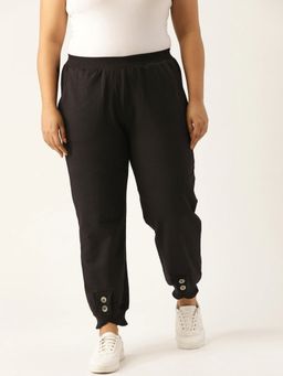 theRebelinme - Plus Size Women Black Solid Color Knitted Fleece Winter Joggers