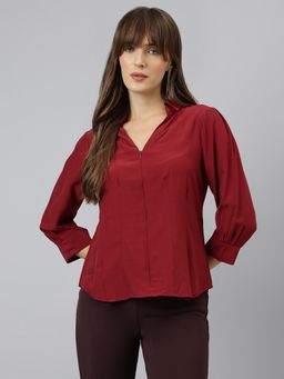 Latin Quarters - Women Maroon Solid Casual Shirt