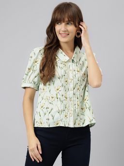 Latin Quarters - Women Green Short Sleeves Printed Shirt