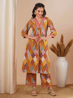 FASHOR - Printed Embroidered Kurta with Palazzo (Set of 2)