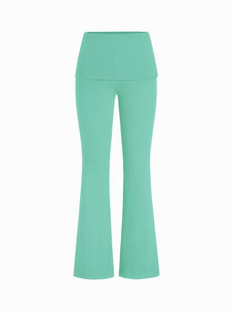 Cider - Foldover Women's Flared Solid Yoga Leggings Green