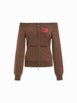 Cider - Terry Women's Off-Shoulder Zip-Through Sweatshirt Brown