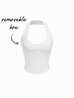 Cider - Cotton Blend Women's Regular Fit Scoop Neck Halter Crop Top White