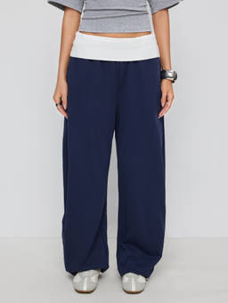 Cider - Cotton-Blend Women’s Mid-Waist Colorblock Barrel Trackpants Navy Blue
