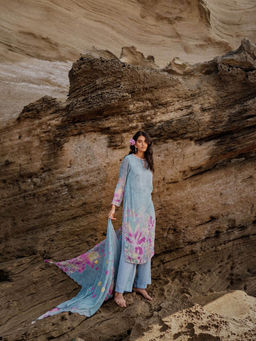 Saundh - Chaaya Kurta Pant with Dupatta Blue (Set of 3)