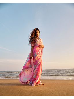 Saundh - Alba Pink Saree with Unstitched Blouse