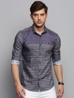 SHOWOFFFF - Mens Spread Collar Striped Grey Classic Shirt