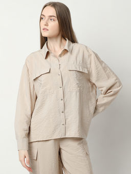 VERO MODA - Beige Solid Utility Shirt