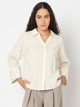 VERO MODA - Off-White Embroidered Cotton Shirt