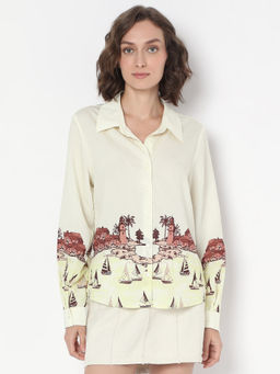 VERO MODA - Off White Printed Long Shirt