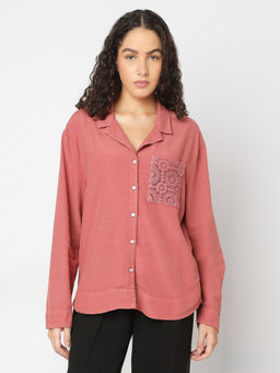 VERO MODA - Peach Embroidered Pocket Shirt