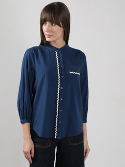 VERO MODA - Blue Lace Trim Cotton Shirt