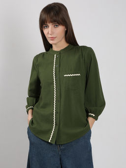VERO MODA - Green Lace Trim Cotton Shirt