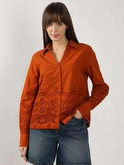 VERO MODA - Rust Schiffli Cotton Shirt