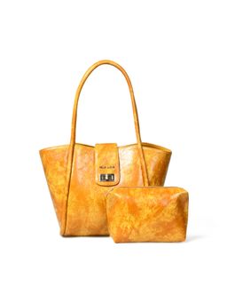 Pelle Luxur - Women's Mustard Premium Pu Medium Handbag Bag with Pouch (Set Of 2)