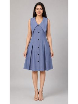 Twenty Dresses by Nykaa Fashion - Blue Collared Button-Down Fit & Flare Dress