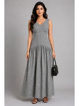 Twenty Dresses by Nykaa Fashion - Black & White Gingham Drop-Waist Maxi Dress