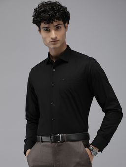The Bear House - Men Navy Black Solid Slim Fit Cotton Formal Shirt With French Cuff