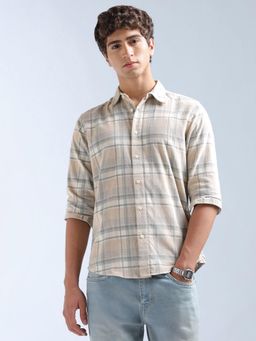 Flying Machine - Beige Checks Regular Shirt