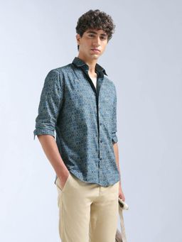 Flying Machine - Blue Printed Regular Shirt