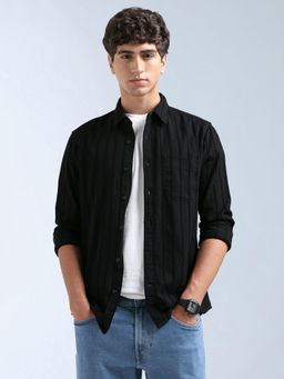 Flying Machine - Black Textured Regular Shirt
