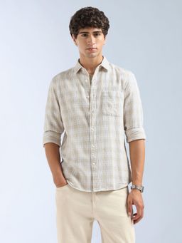 Flying Machine - Beige Checks Regular Shirt