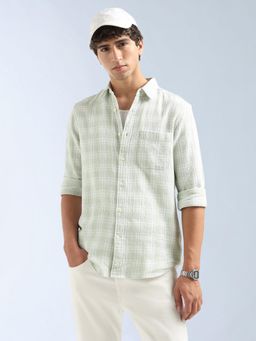 Flying Machine - Green Checks Regular Shirt