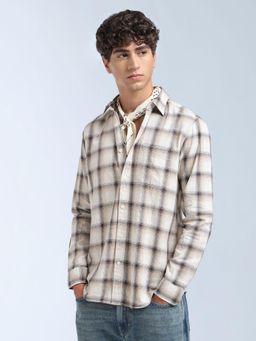 Flying Machine - Beige Checks Regular Shirt