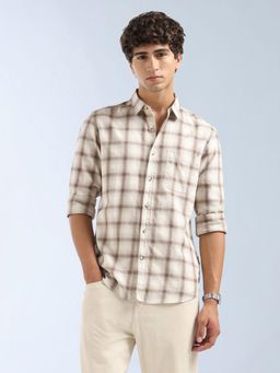 Flying Machine - Beige Checks Regular Shirt
