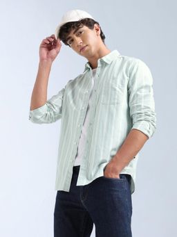 Flying Machine - Green Stripes Regular Shirt