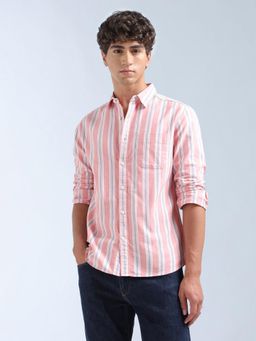 Flying Machine - Orange Stripes Regular Shirt